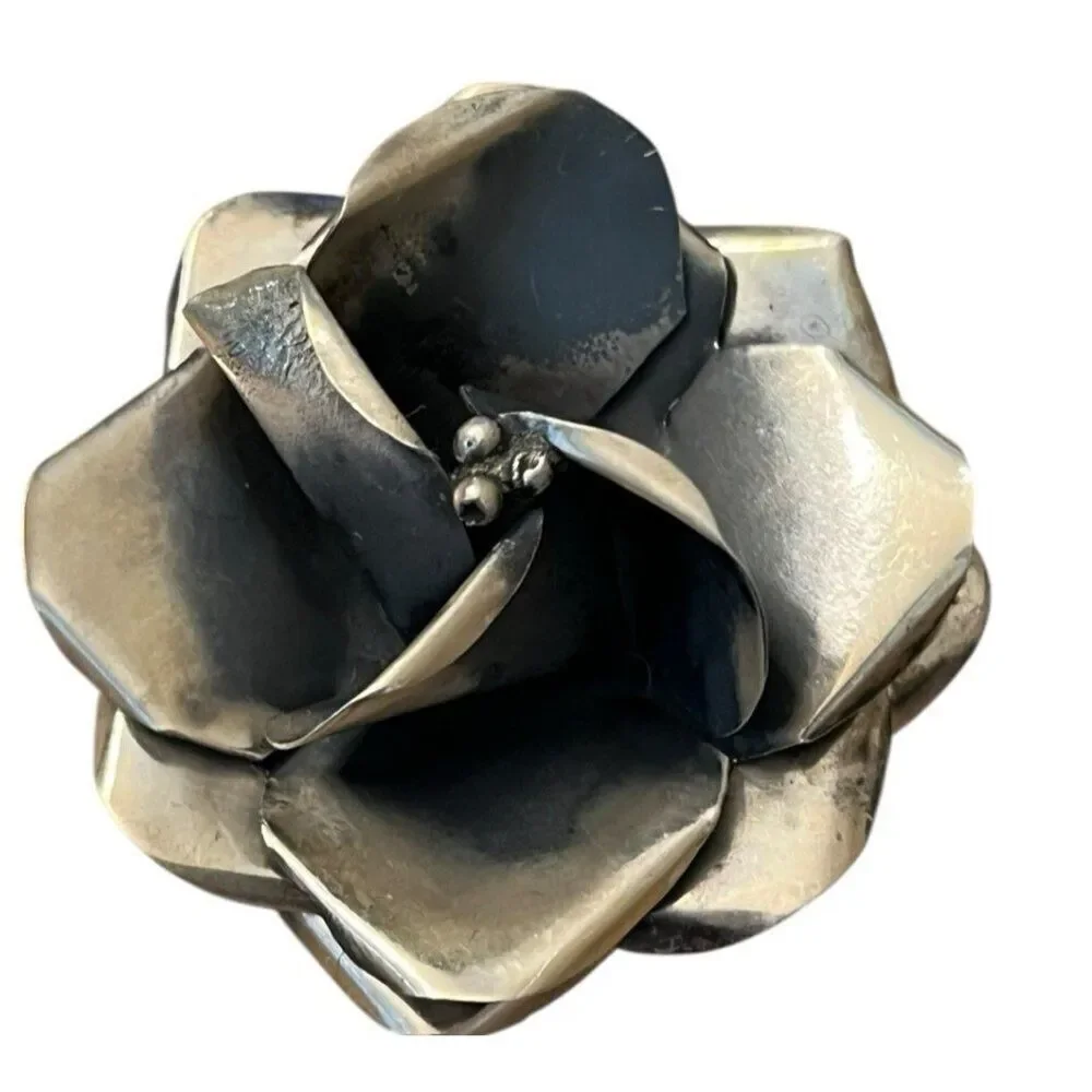 Vintage 3D Sterling Silver Rose Petals Bud Pin Brooch Taxco Mexico 24.85 g